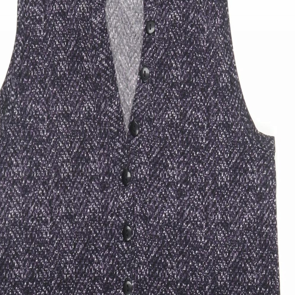 CREW Womens Purple Geometric Polyester A-Line Size S V-Neck Button