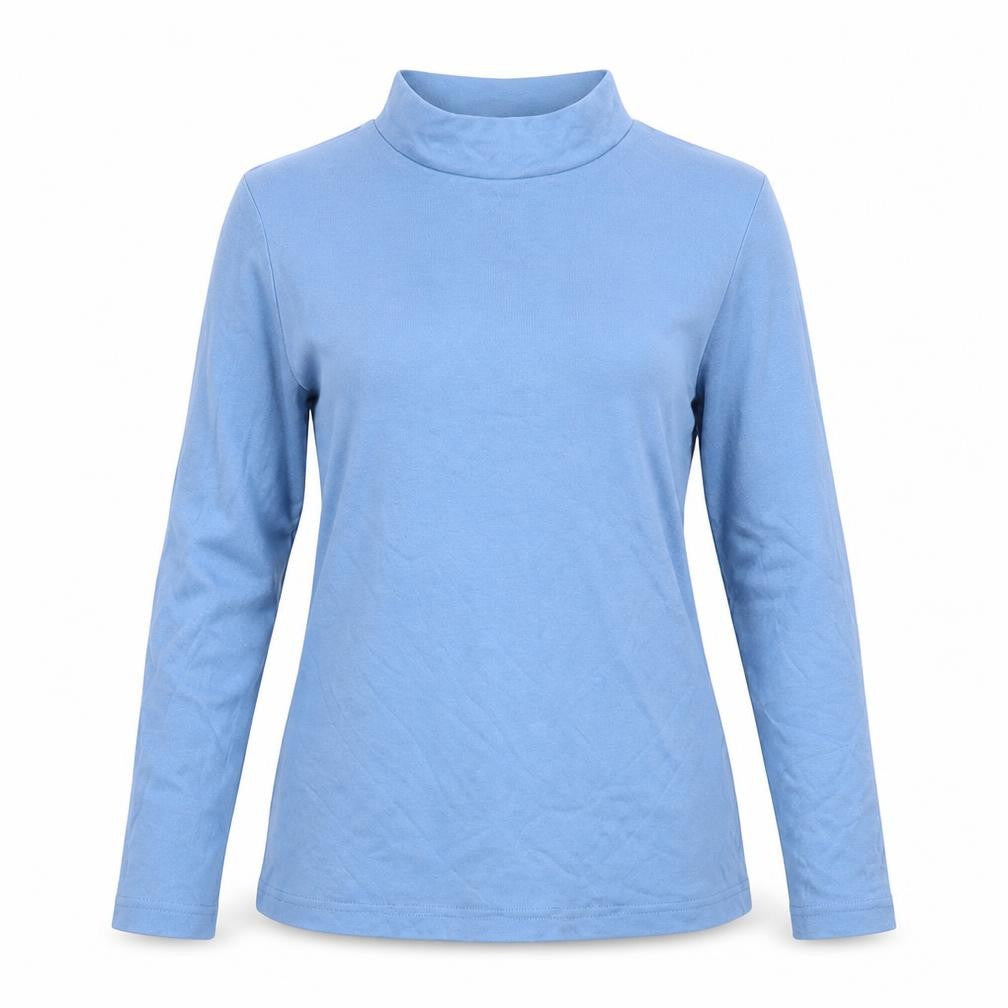 Damart Womens Blue Acrylic Jersey T-Shirt Size 10 Mock Neck