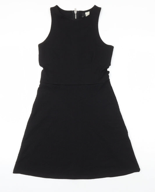 H&M Womens Black Polyester A-Line Size 8 Round Neck
