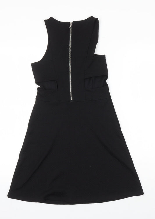 H&M Womens Black Polyester A-Line Size 8 Round Neck