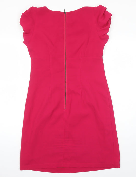 Marks and Spencer Womens Pink Houndstooth Polyester Shift Size 12 Round Neck