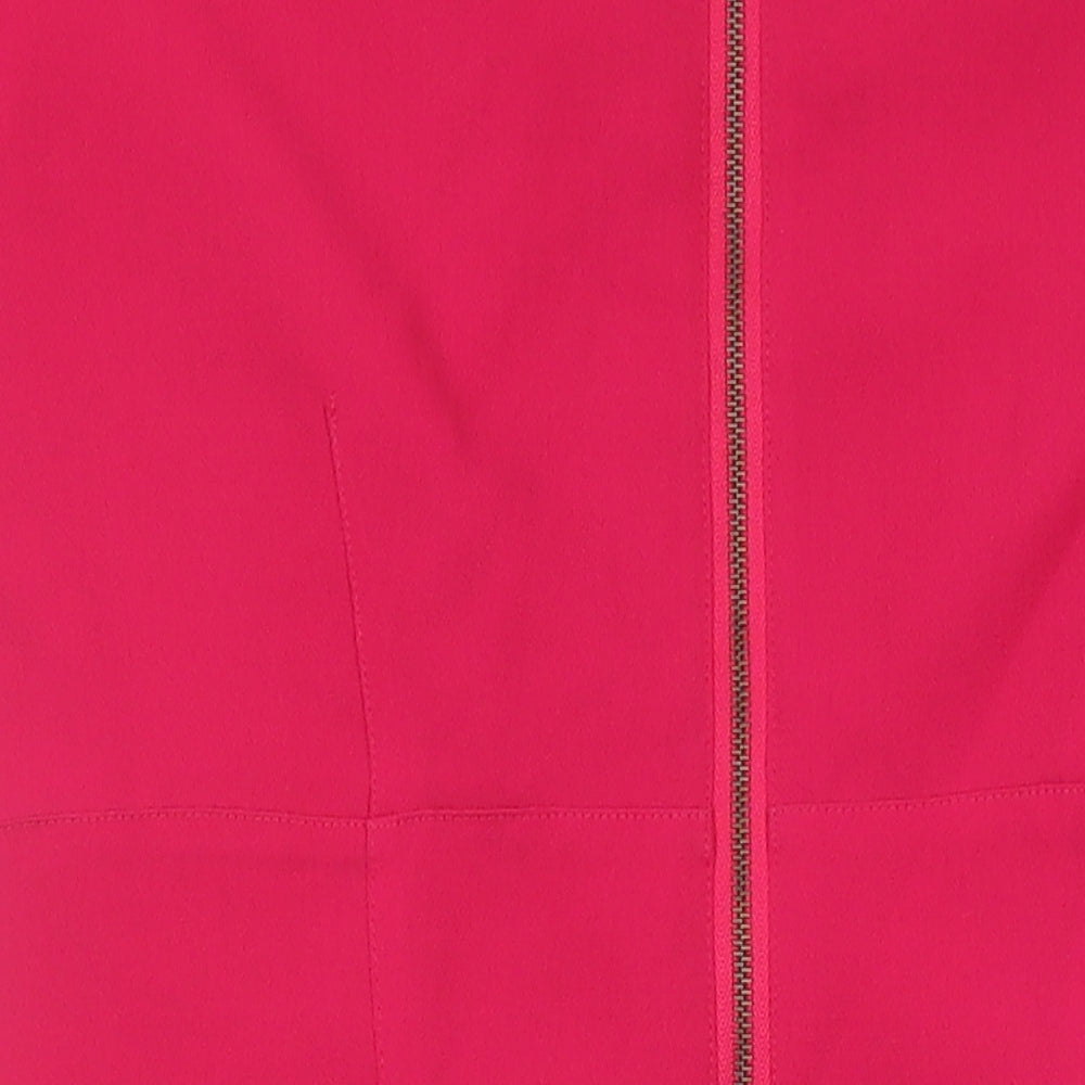 Marks and Spencer Womens Pink Houndstooth Polyester Shift Size 12 Round Neck
