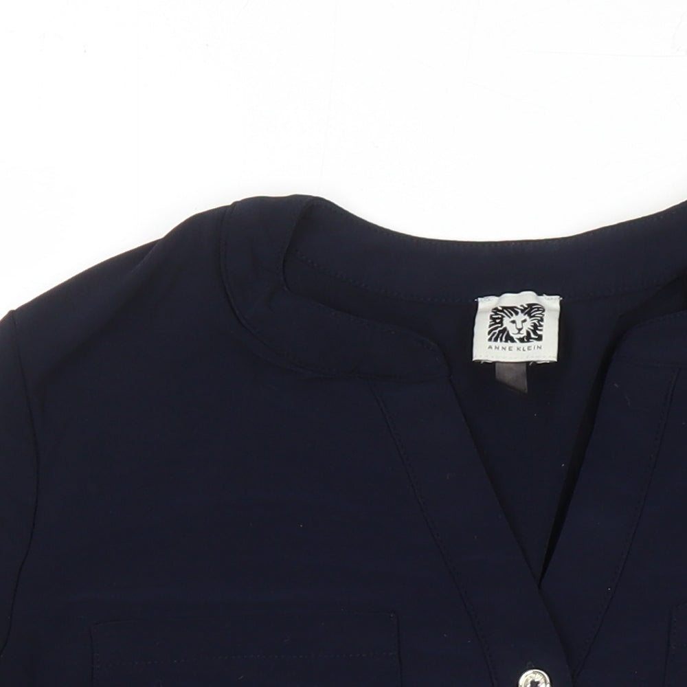Anna Klein Womens Blue Polyester Tunic Blouse Size L V-Neck