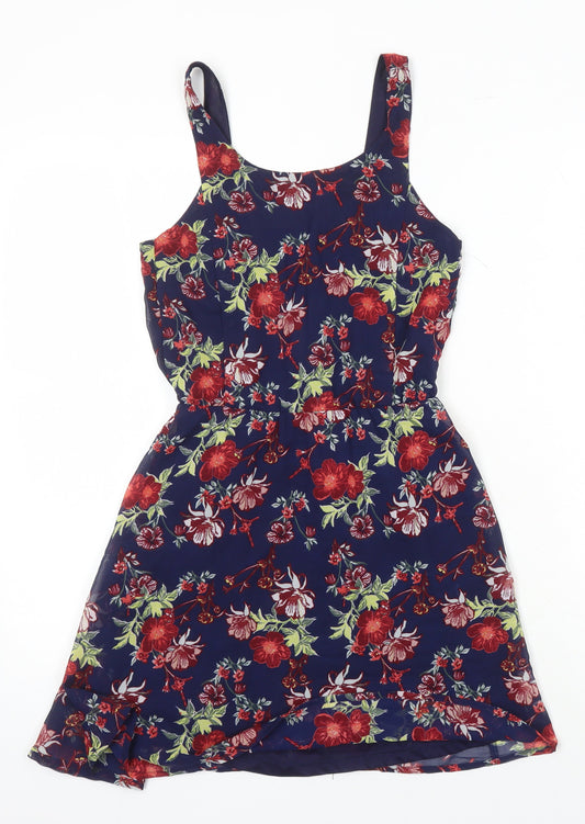 H&M Womens Multicoloured Floral Polyester A-Line Size 6 Scoop Neck