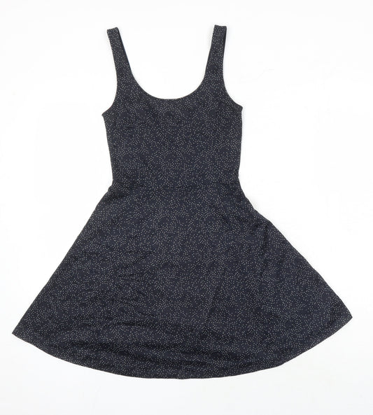 H&M Womens Black Geometric Polyester A-Line Size 6 Scoop Neck