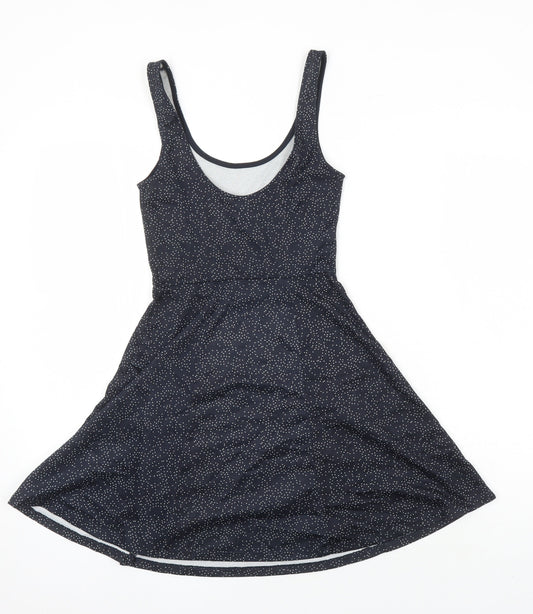 H&M Womens Black Geometric Polyester A-Line Size 6 Scoop Neck