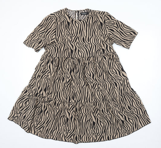 PRETTYLITTLETHING Womens Ivory Animal Print Polyester A-Line Size 10 Roll Neck