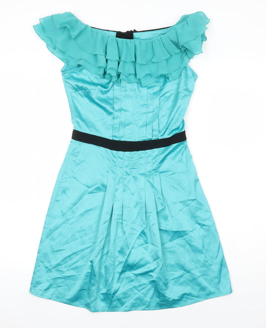 Lipsy Womens Green Polyester A-Line Size 8 Boat Neck