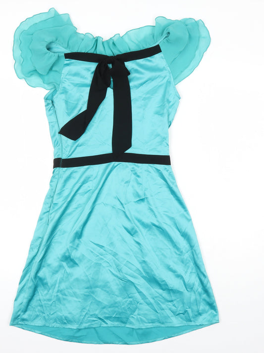 Lipsy Womens Green Polyester A-Line Size 8 Boat Neck