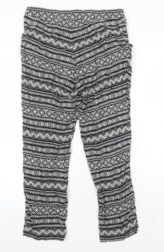 H&M Womens Multicoloured Geometric Viscose Trousers Size 10 L23 in Regular - Elasticated Waist