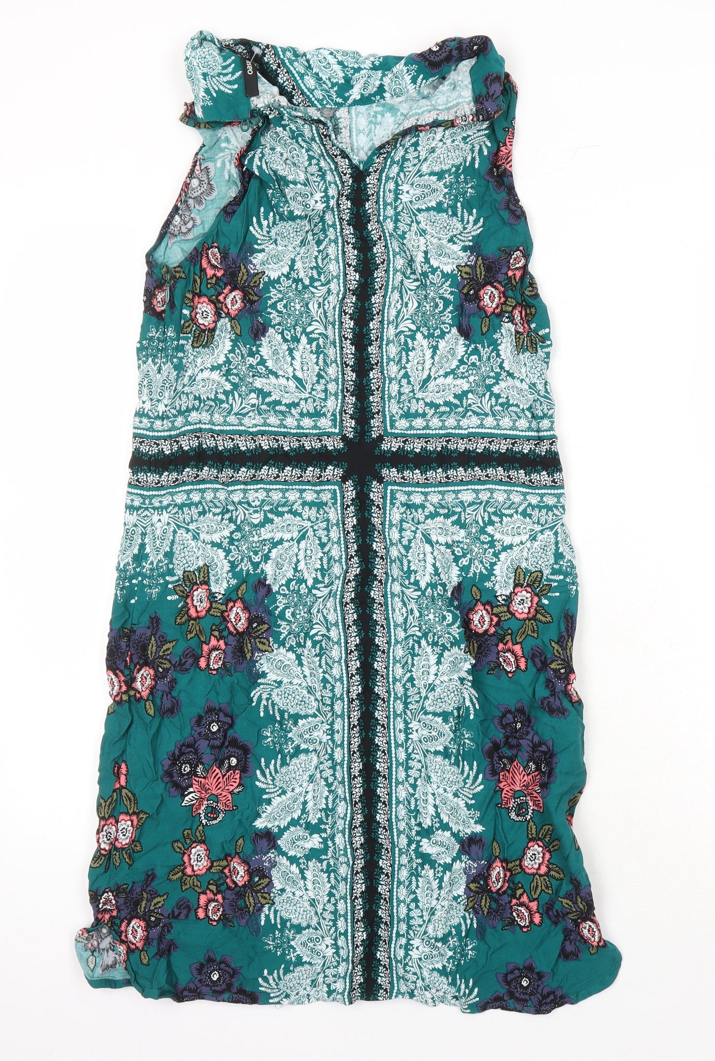 H&M Womens Multicoloured Geometric Viscose Shift Size 12 Collared Zip