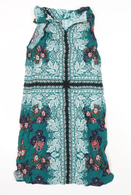 H&M Womens Multicoloured Geometric Viscose Shift Size 12 Collared Zip