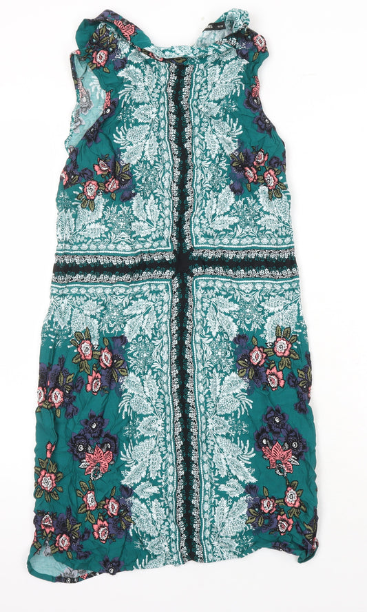 H&M Womens Multicoloured Geometric Viscose Shift Size 12 Collared Zip