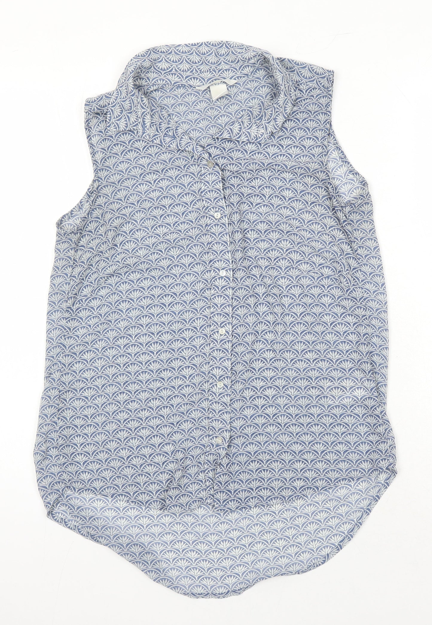 H&M Womens Blue Geometric Polyester Tunic Blouse Size 8 Collared