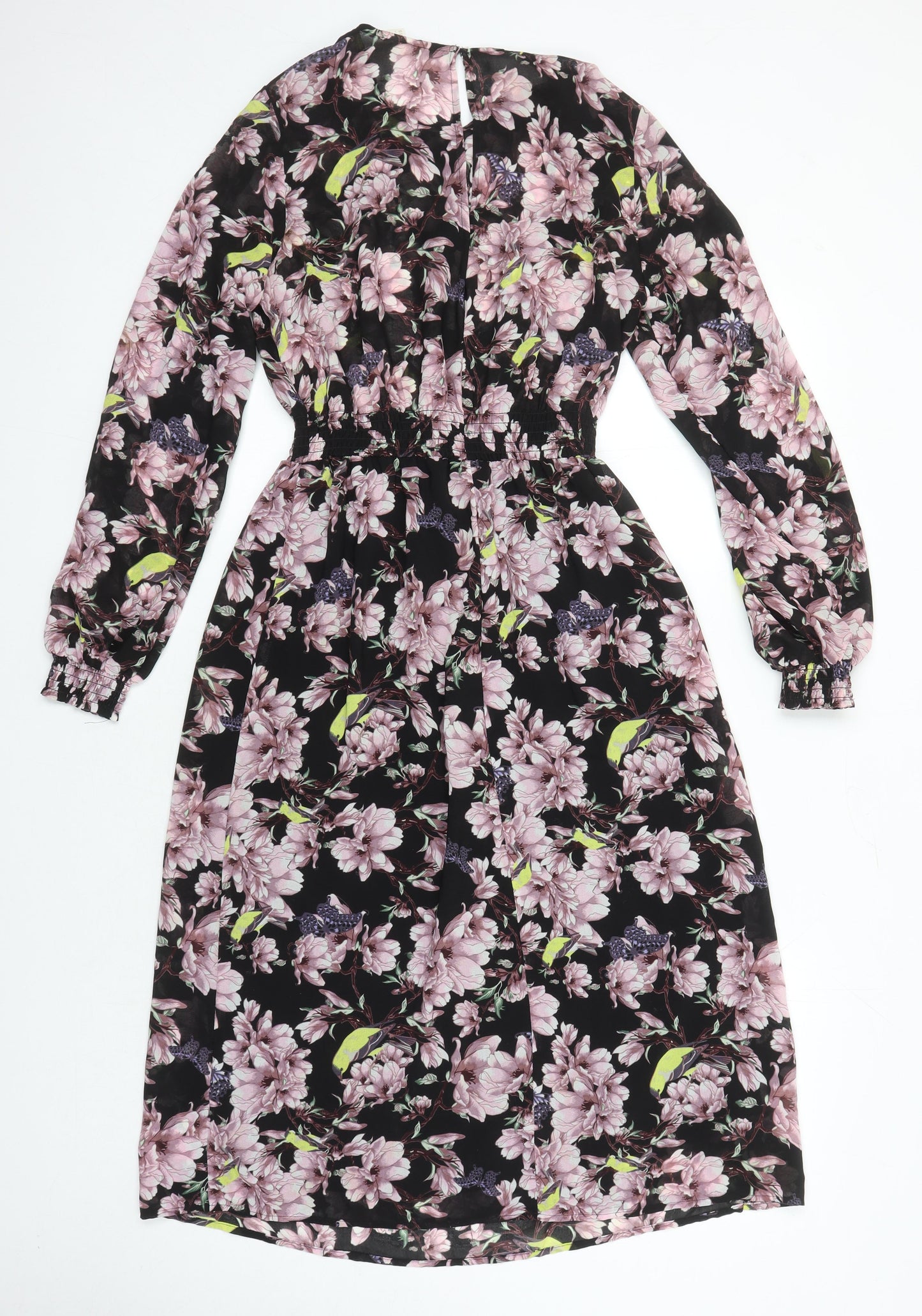 H&M Womens Multicoloured Floral Polyester A-Line Size 6 Round Neck