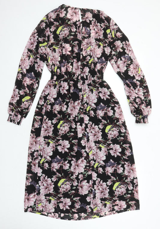 H&M Womens Multicoloured Floral Polyester A-Line Size 6 Round Neck