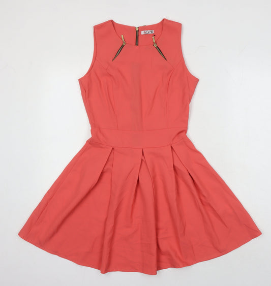 WalG Womens Orange Polyester A-Line Size S Round Neck