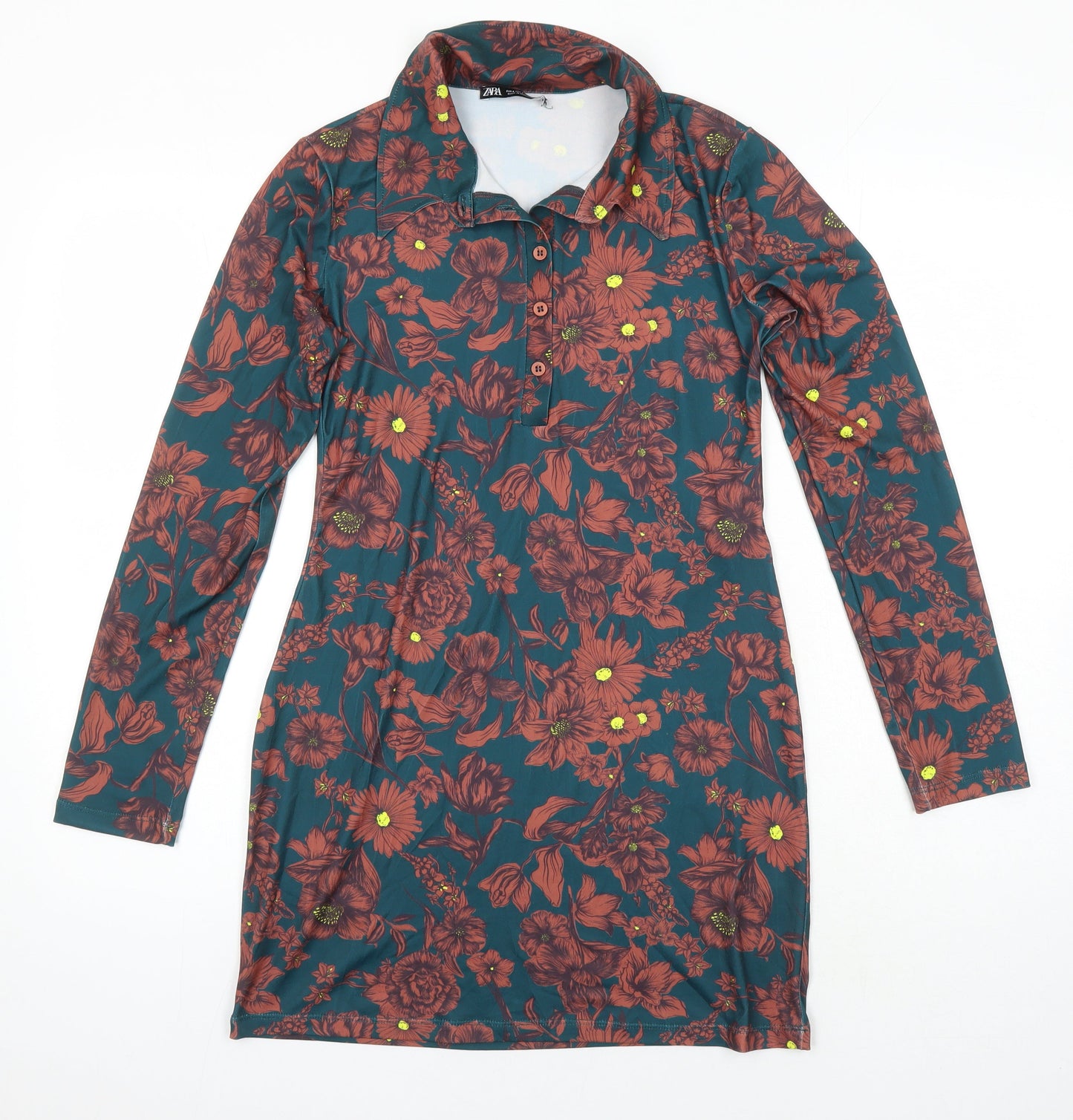 Zara Womens Multicoloured Geometric Polyester Tunic Blouse Size S Collared