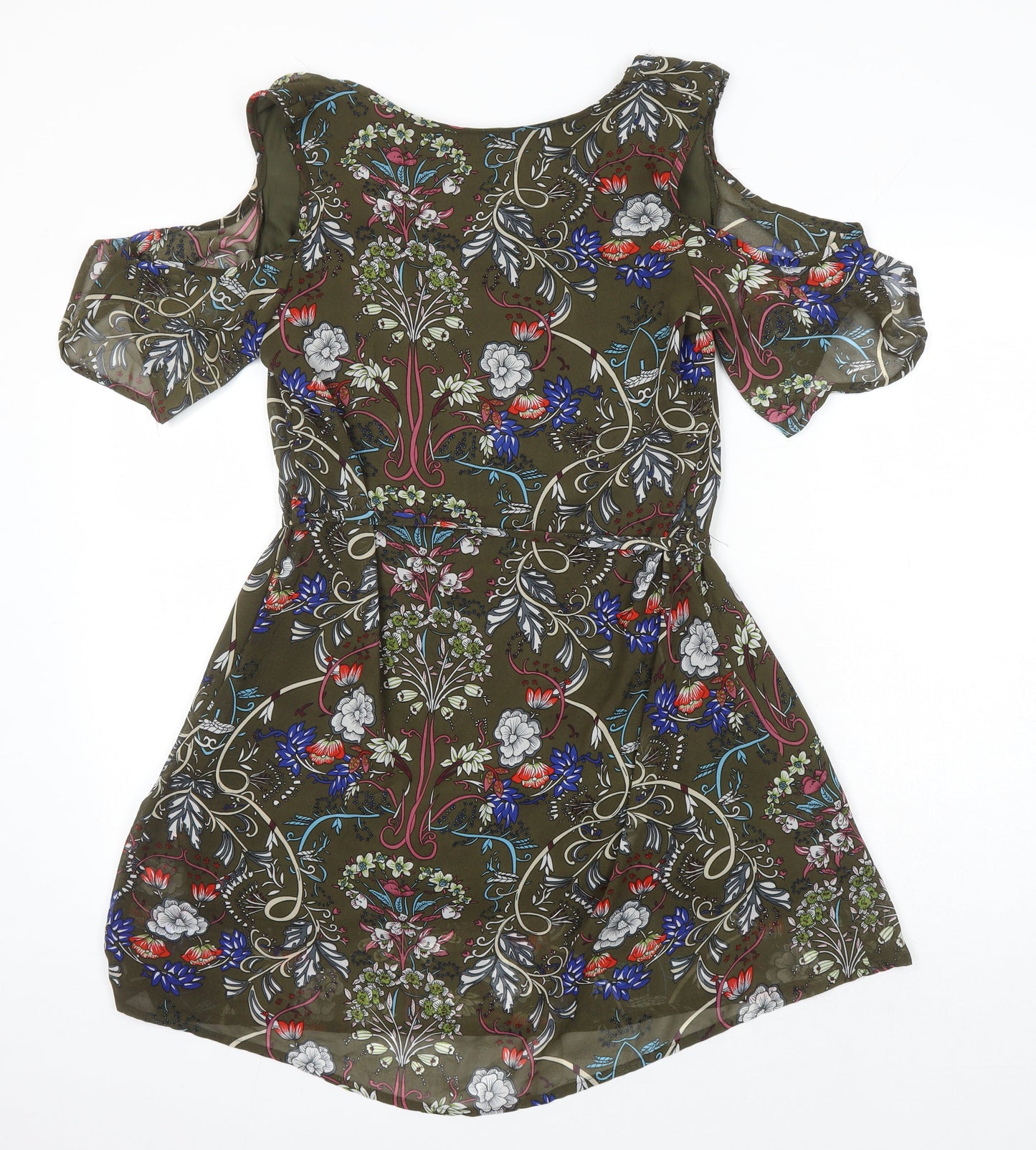 Select Womens Multicoloured Floral Polyester A-Line Size 12 Square Neck - Cold Shoulder