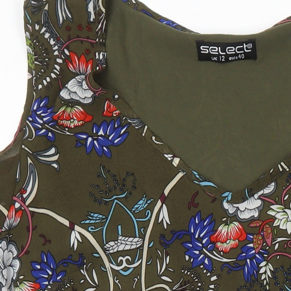 Select Womens Multicoloured Floral Polyester A-Line Size 12 Square Neck - Cold Shoulder