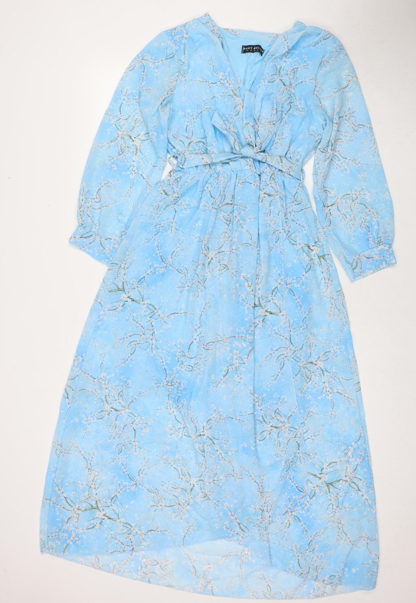 Kurt Muller Womens Blue Floral Polyester Maxi Size S V-Neck Pullover - Size S/M