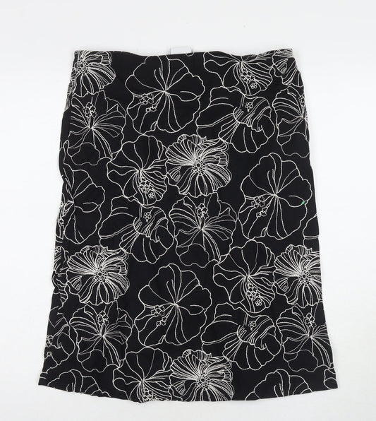 Paulberman Womens Black Floral Viscose A-Line Skirt Size 10 Zip
