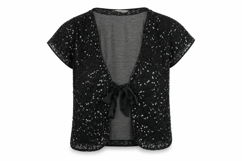 Changes By Together Womens Beige Polyester Wrap T-Shirt Size 16 V-Neck - Sequin Detail