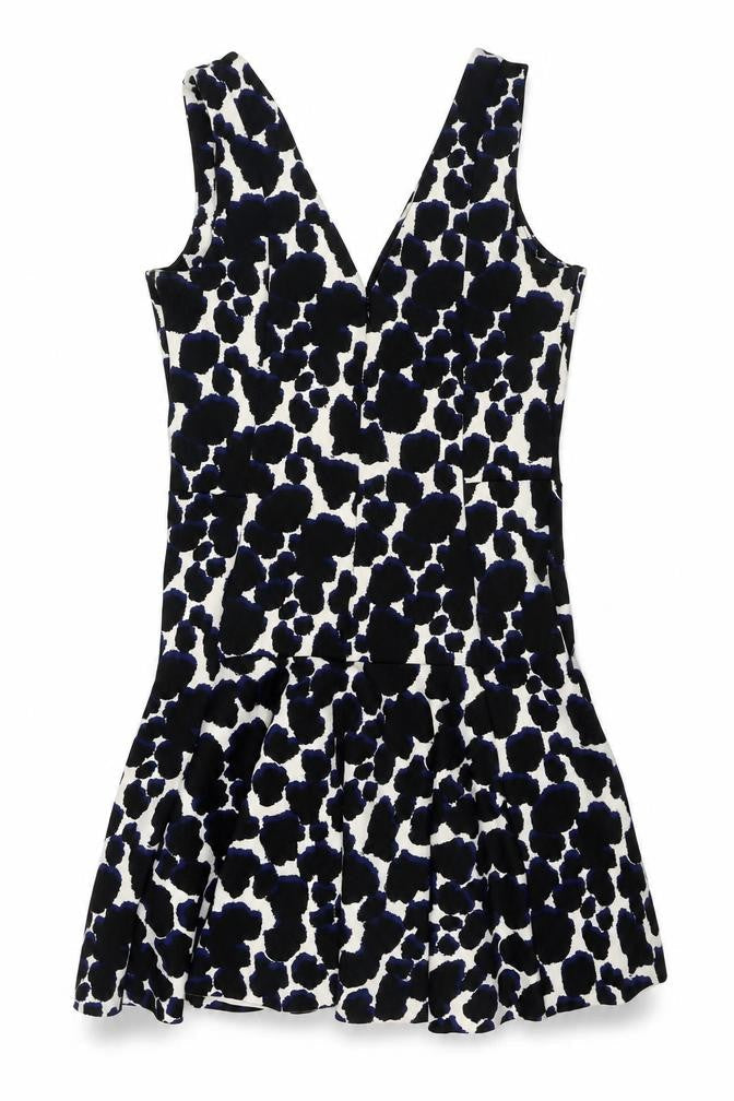 Next Womens Black Geometric Polyester Fit & Flare Size 8 V-Neck Zip