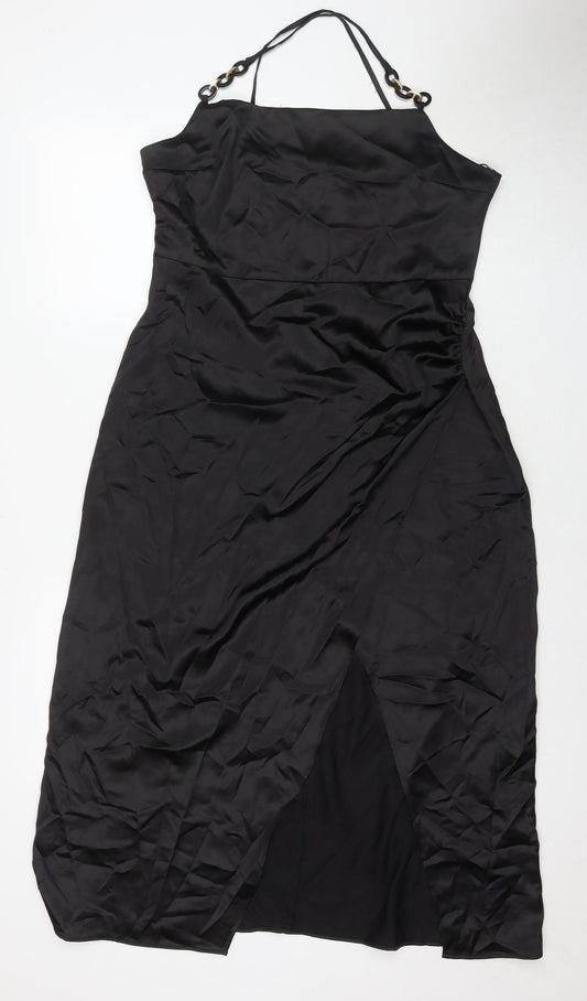 Zara Womens Black Polyester A-Line Size XL Square Neck Pullover - Side Slit(s)
