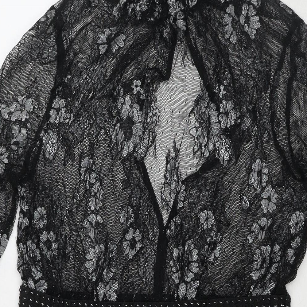 NEXT Womens Black Floral Nylon Fit & Flare Size 10 Round Neck Pullover
