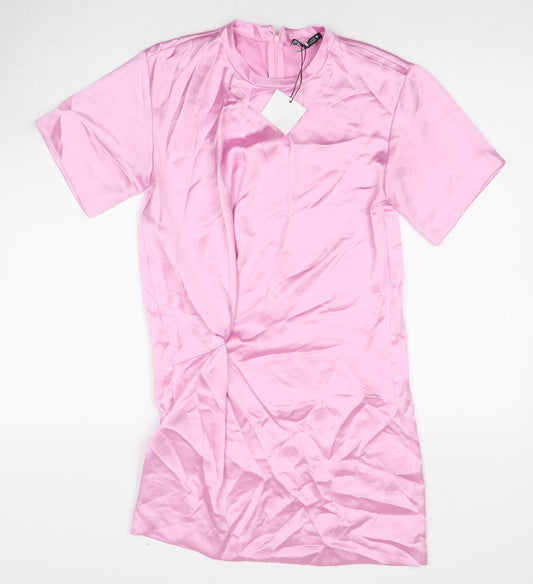 Zara Womens Pink Polyester A-Line Size XS Round Neck Zip