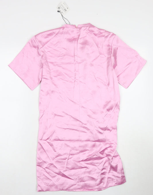 Zara Womens Pink Polyester A-Line Size XS Round Neck Zip