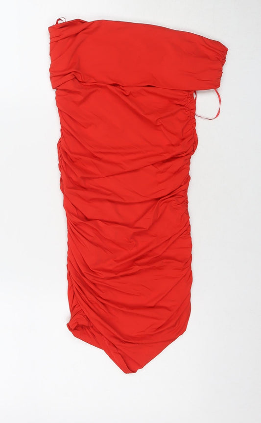 Zara Womens Red Polyamide Bodycon Size S Off the Shoulder Pullover
