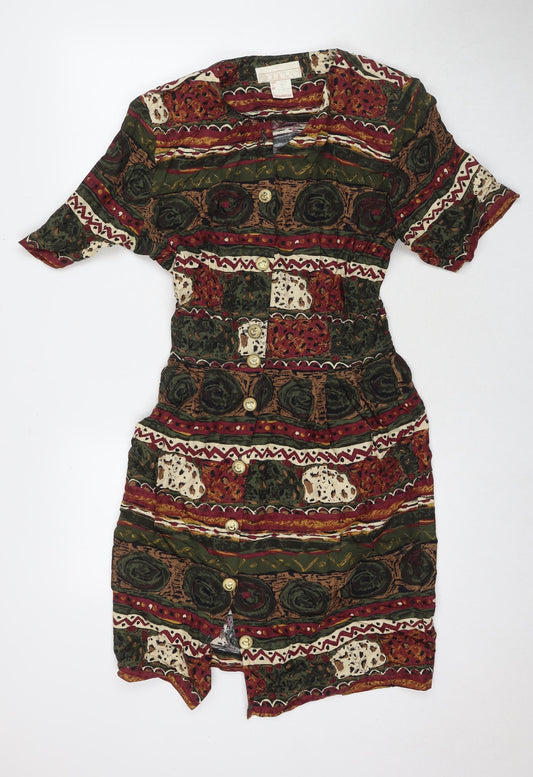 Nancy G Womens Multicoloured Geometric Viscose Shirt Dress Size 12 V-Neck Button