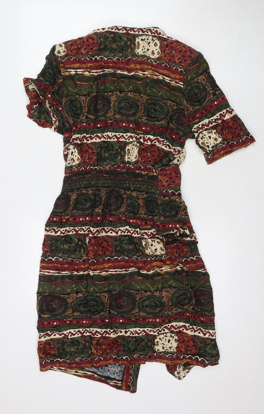 Nancy G Womens Multicoloured Geometric Viscose Shirt Dress Size 12 V-Neck Button
