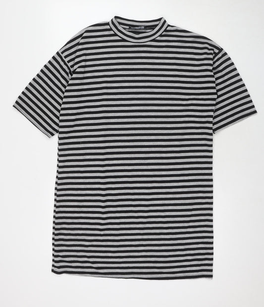 Select Womens Grey Striped Polyester Jumper Dress Size 8 Round Neck Pullover