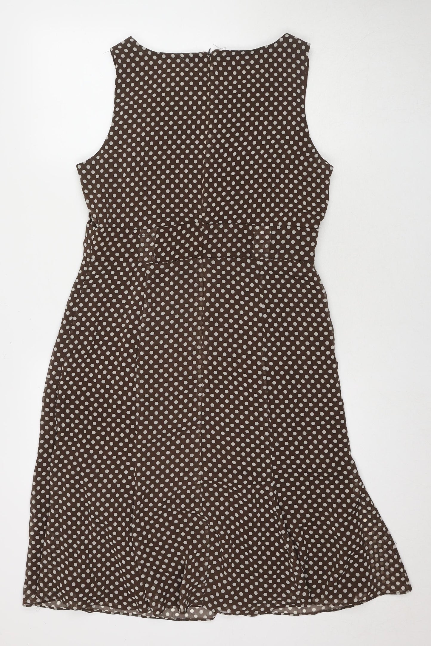 Studio I Womens Brown Polka Dot Polyester A-Line Size 12 Round Neck Zip