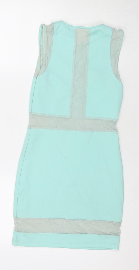 Topshop Womens Blue Polyester Bodycon Size 8 Round Neck Pullover