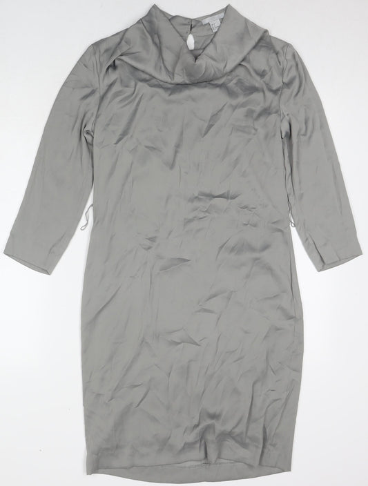H&M Womens Grey Polyester A-Line Size 6 Cowl Neck Button