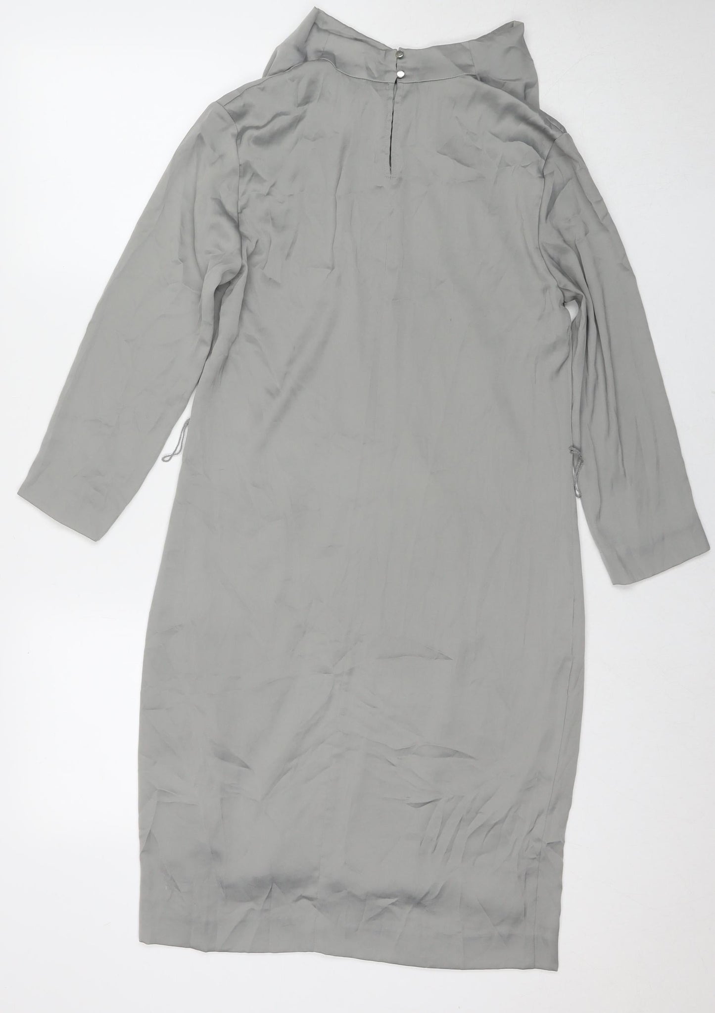 H&M Womens Grey Polyester A-Line Size 6 Cowl Neck Button