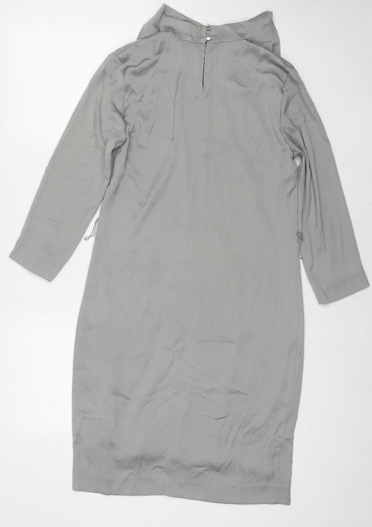 H&M Womens Grey Polyester A-Line Size 6 Cowl Neck Button