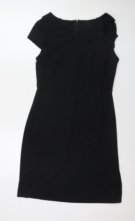 Marks and Spencer Womens Black Polyester A-Line Size 12 Round Neck Zip