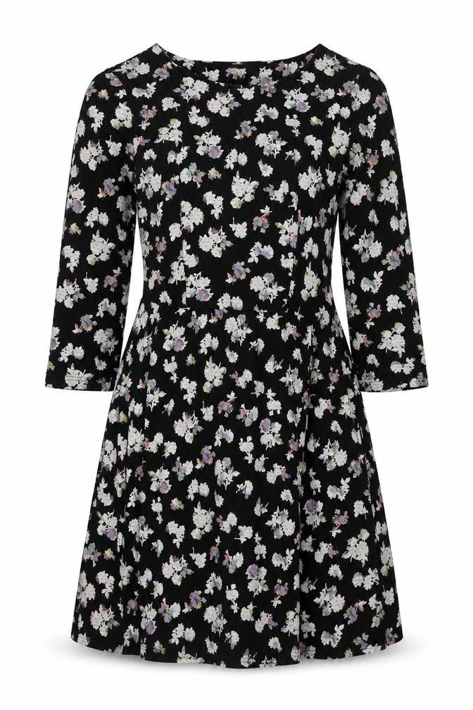 Next Womens Black Floral Cotton Fit & Flare Size 10 Round Neck Pullover