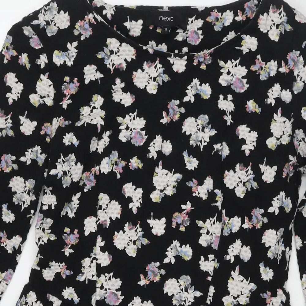 NEXT Womens Black Floral Cotton Fit & Flare Size 10 Round Neck Pullover