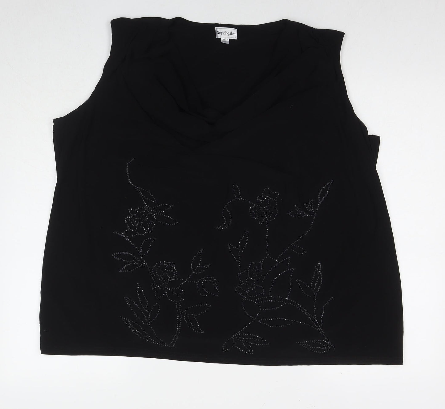 Nightingales Womens Black Polyester Basic Tank Size 30 Round Neck - Beaded Detail