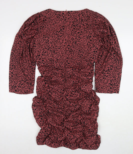 Zara Womens Red Animal Print Cotton A-Line Size L Square Neck Pullover
