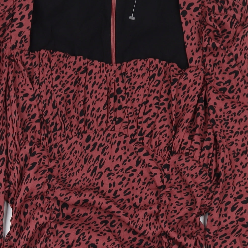 Zara Womens Red Animal Print Cotton A-Line Size L Square Neck Pullover