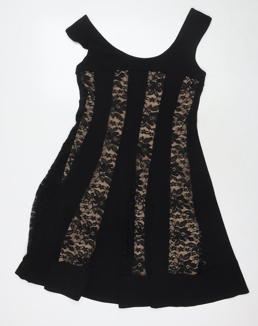Connected Womens Black Polyester A-Line Size 8 Scoop Neck Pullover