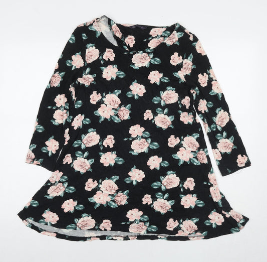 Marks and Spencer Womens Black Floral Viscose Fit & Flare Size 14 Round Neck Pullover