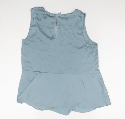 Pull&Bear Womens Blue Polyester Basic Tank Size M Round Neck
